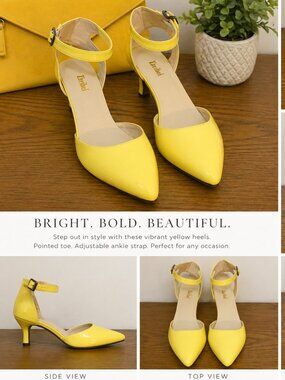 Zbeibei Yellow Pattern Ankle-Strap Heels - sz 12 (purse posted separately)